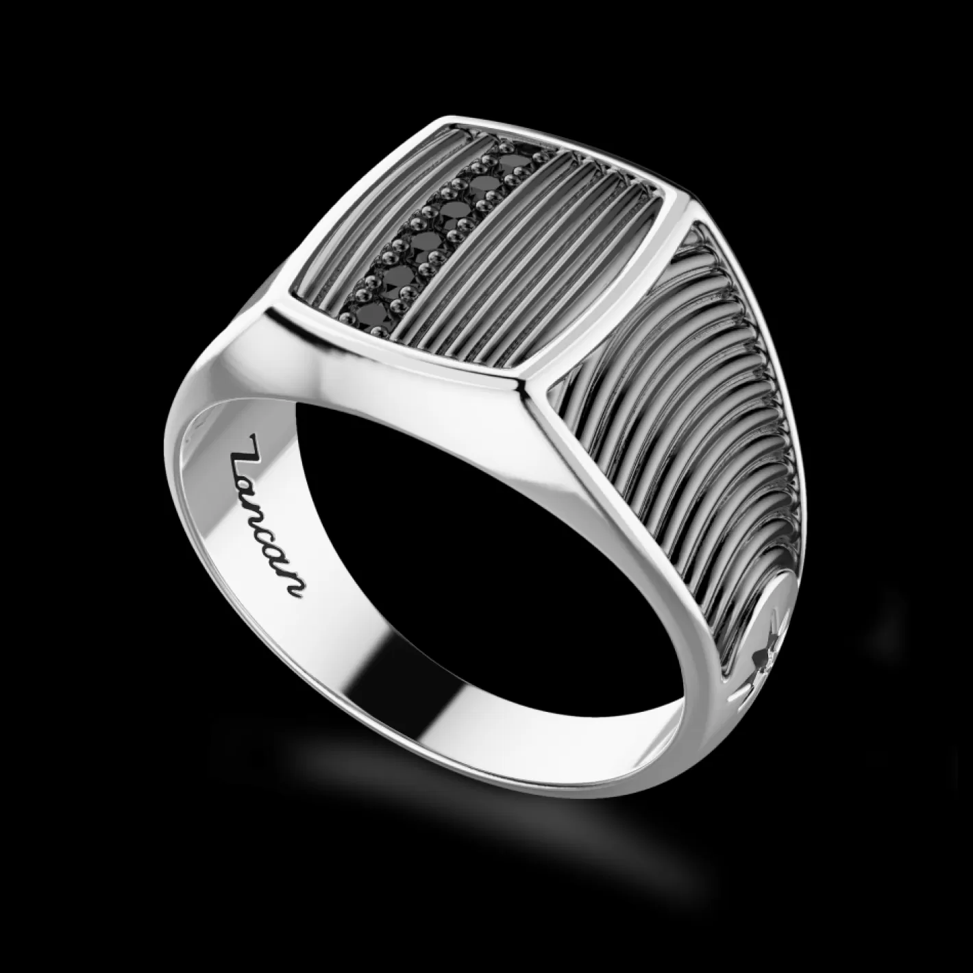 Zancan Gioielli Rings>Zancan Burnished Silver And Black Stone Signet Ring.