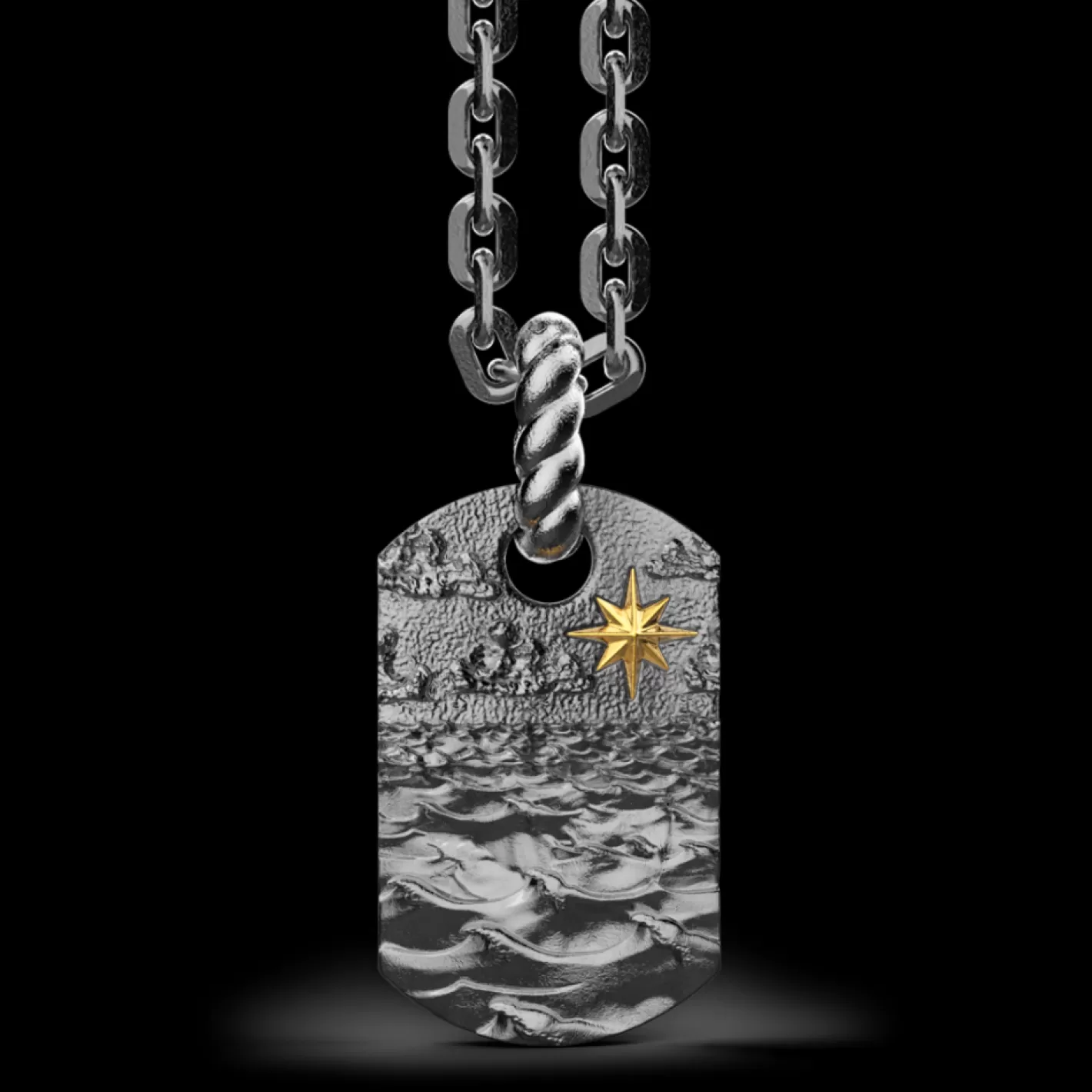 Zancan Gioielli Necklaces>Zancan Burnished Silver Necklace With Pendant Depicting Sea Waves.