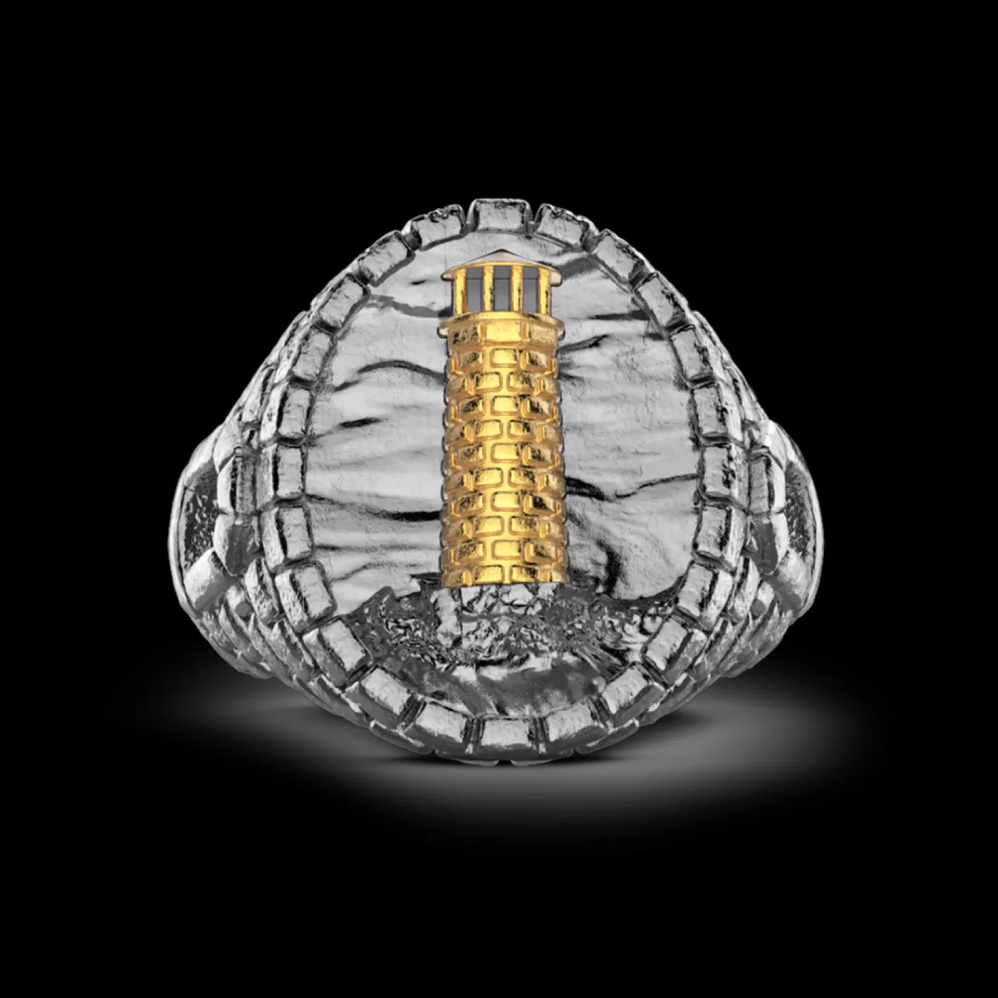 Zancan Gioielli Rings>Zancan Burnished Silver Ring With Lighthouse.