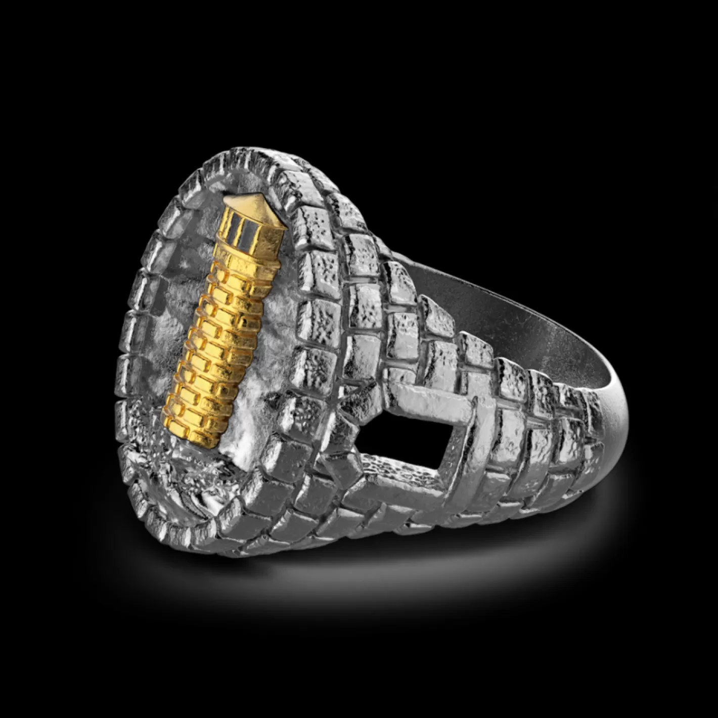 Zancan Gioielli Rings>Zancan Burnished Silver Ring With Lighthouse.