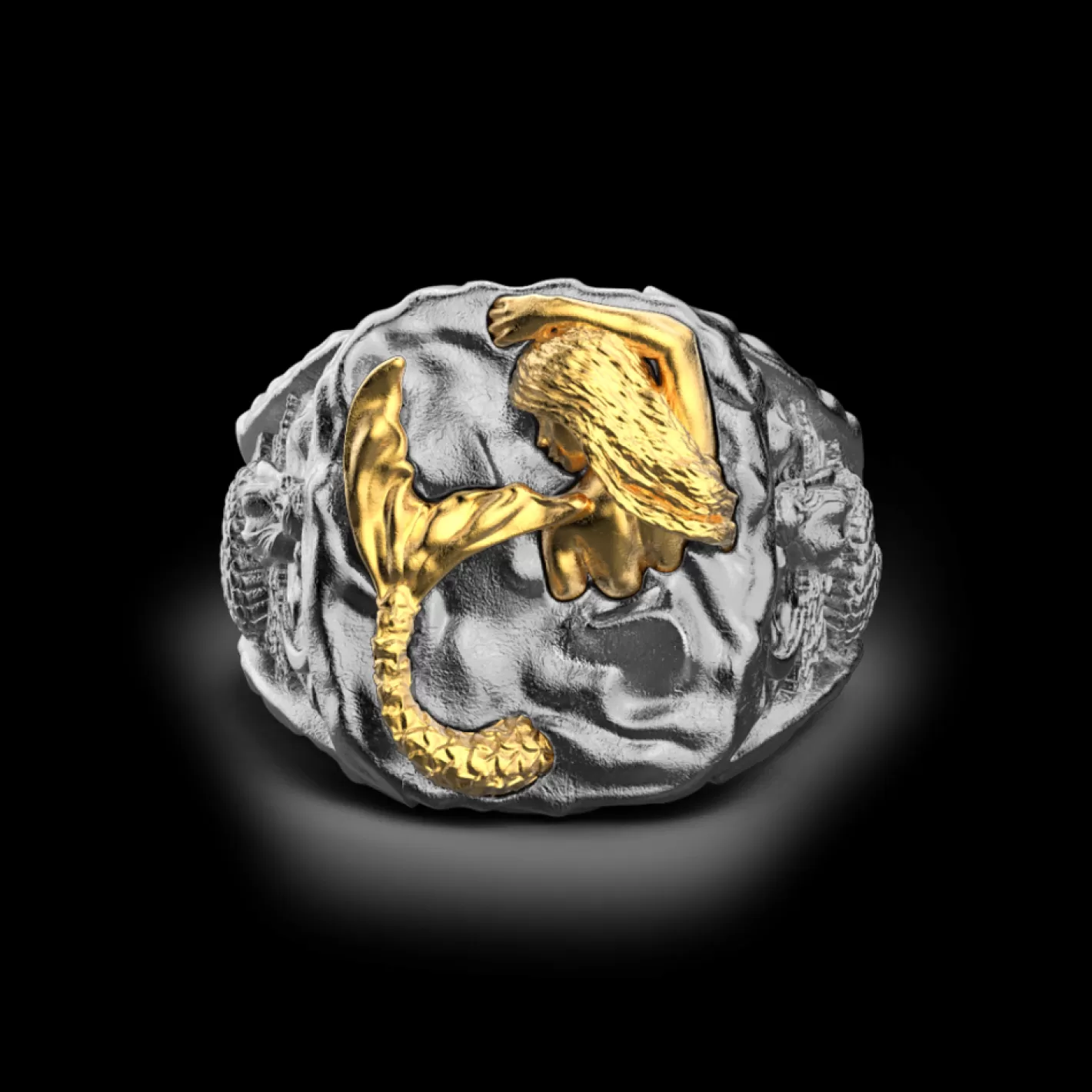 Zancan Gioielli Rings>Zancan Burnished Silver Ring With Mermaid.