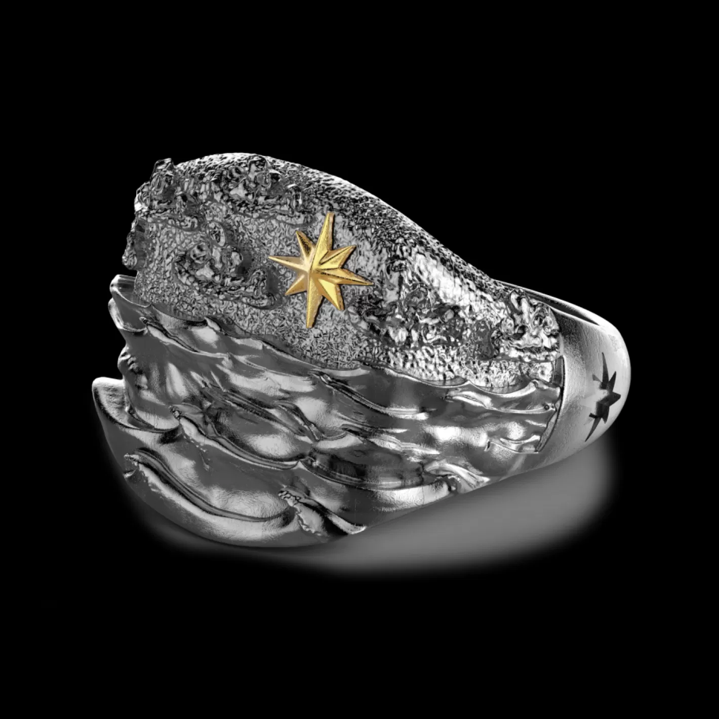 Zancan Gioielli Rings>Zancan Burnished Silver Ring With Sea Waves.