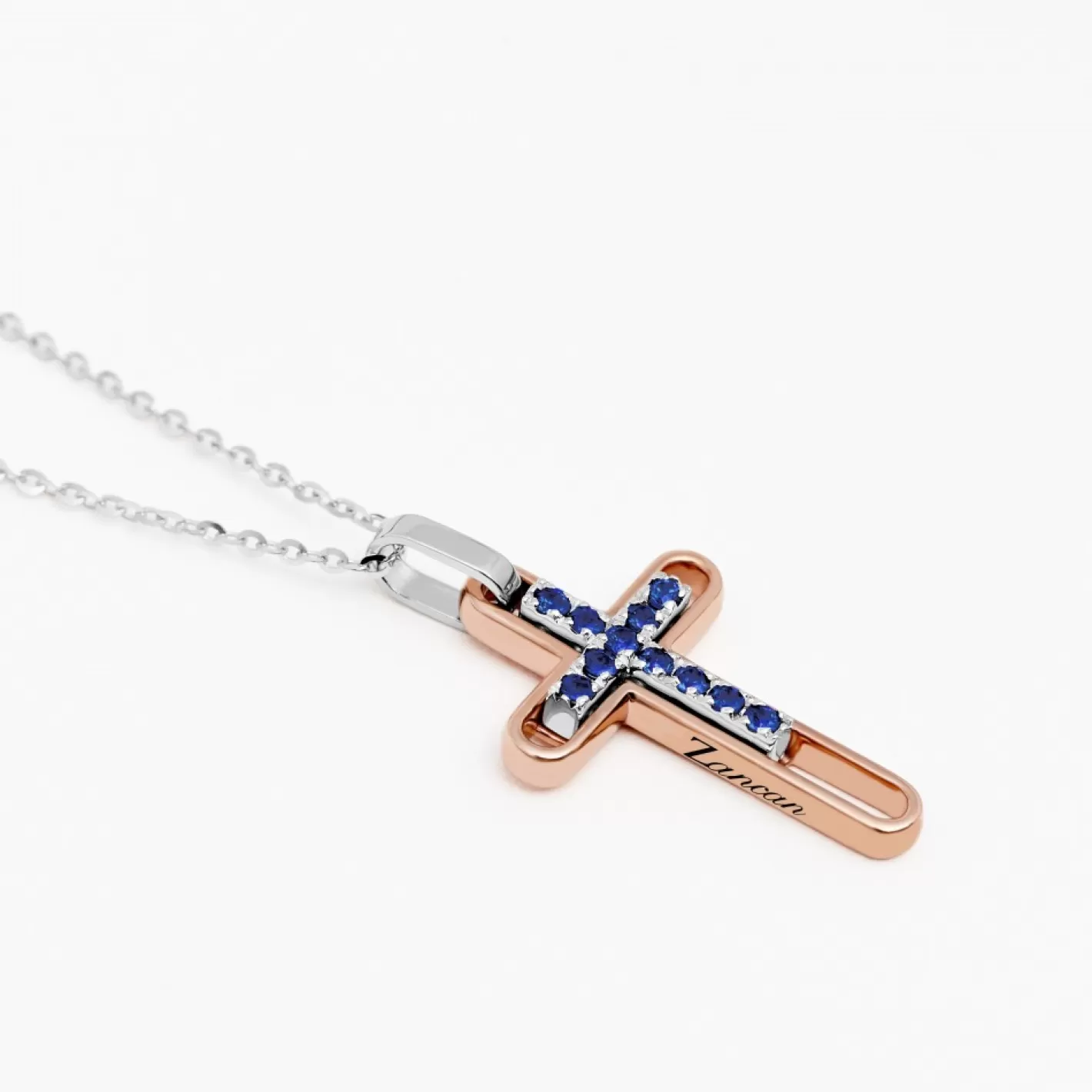 Zancan Gioielli Necklaces>Zancan Gold Necklace With Cross And Blue Sapphires.