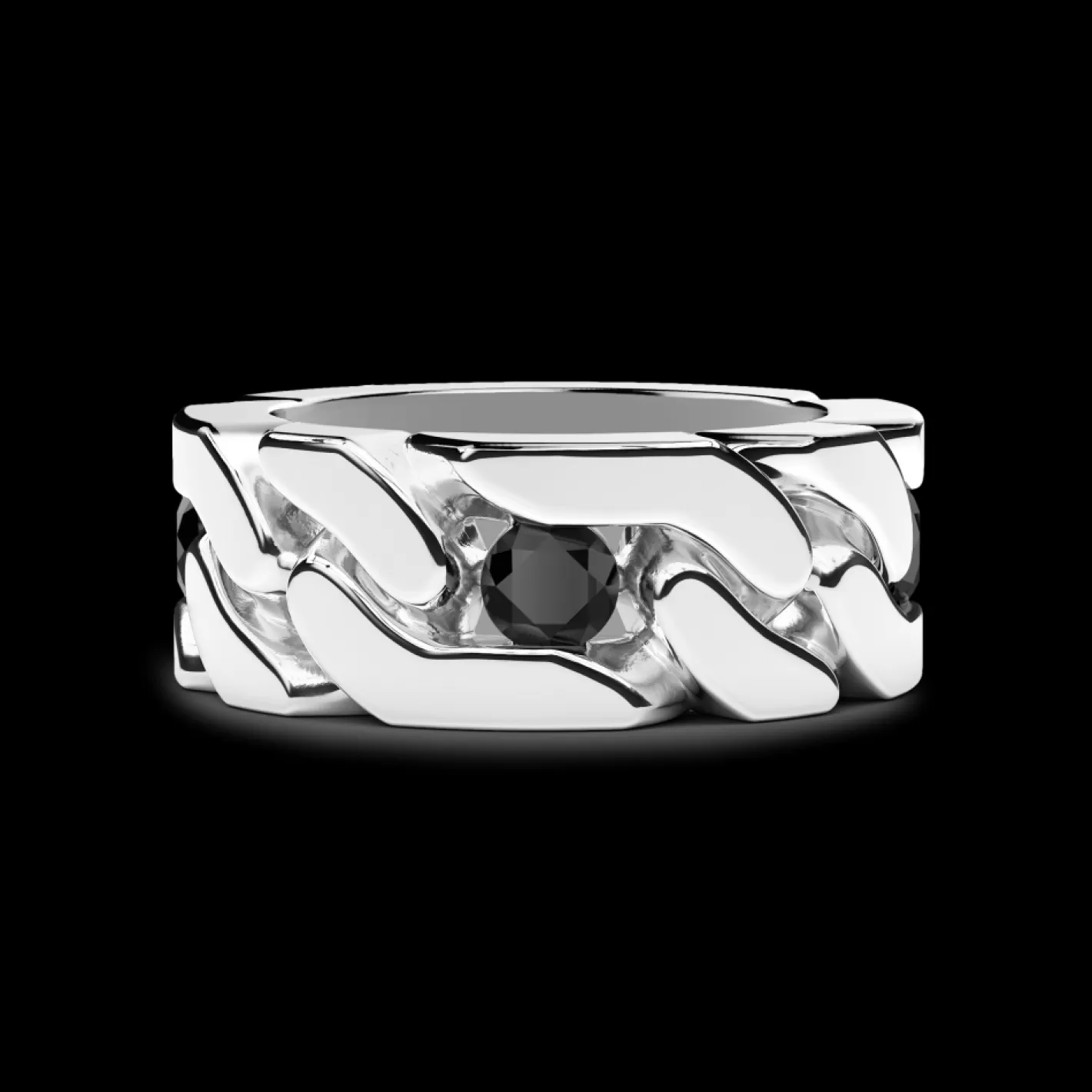 Zancan Gioielli Rings>Zancan Rigid Curb Chain Ring With Black Stones