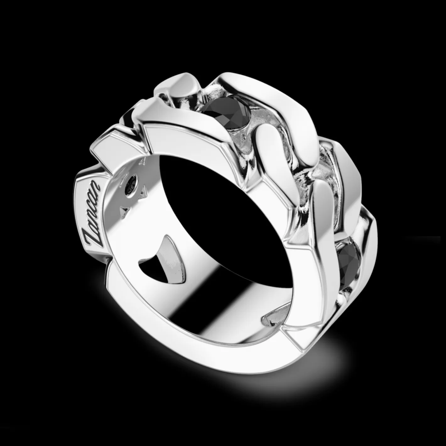 Zancan Gioielli Rings>Zancan Rigid Curb Chain Ring With Black Stones