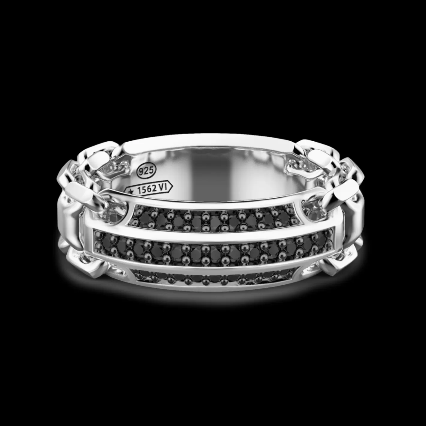 Zancan Gioielli Rings>Zancan Silver Band Ring With Black Stones.