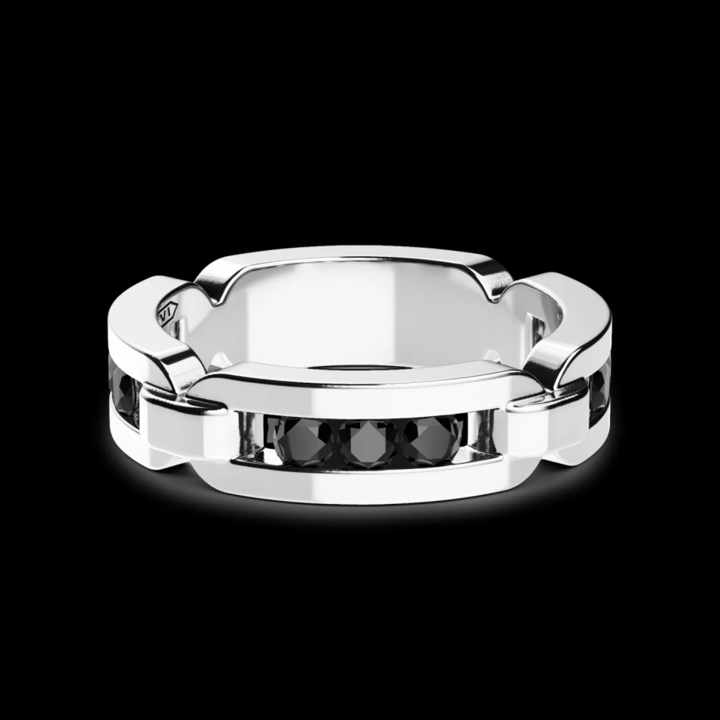 Zancan Gioielli Rings>Zancan Silver Band Ring With Black Stones.