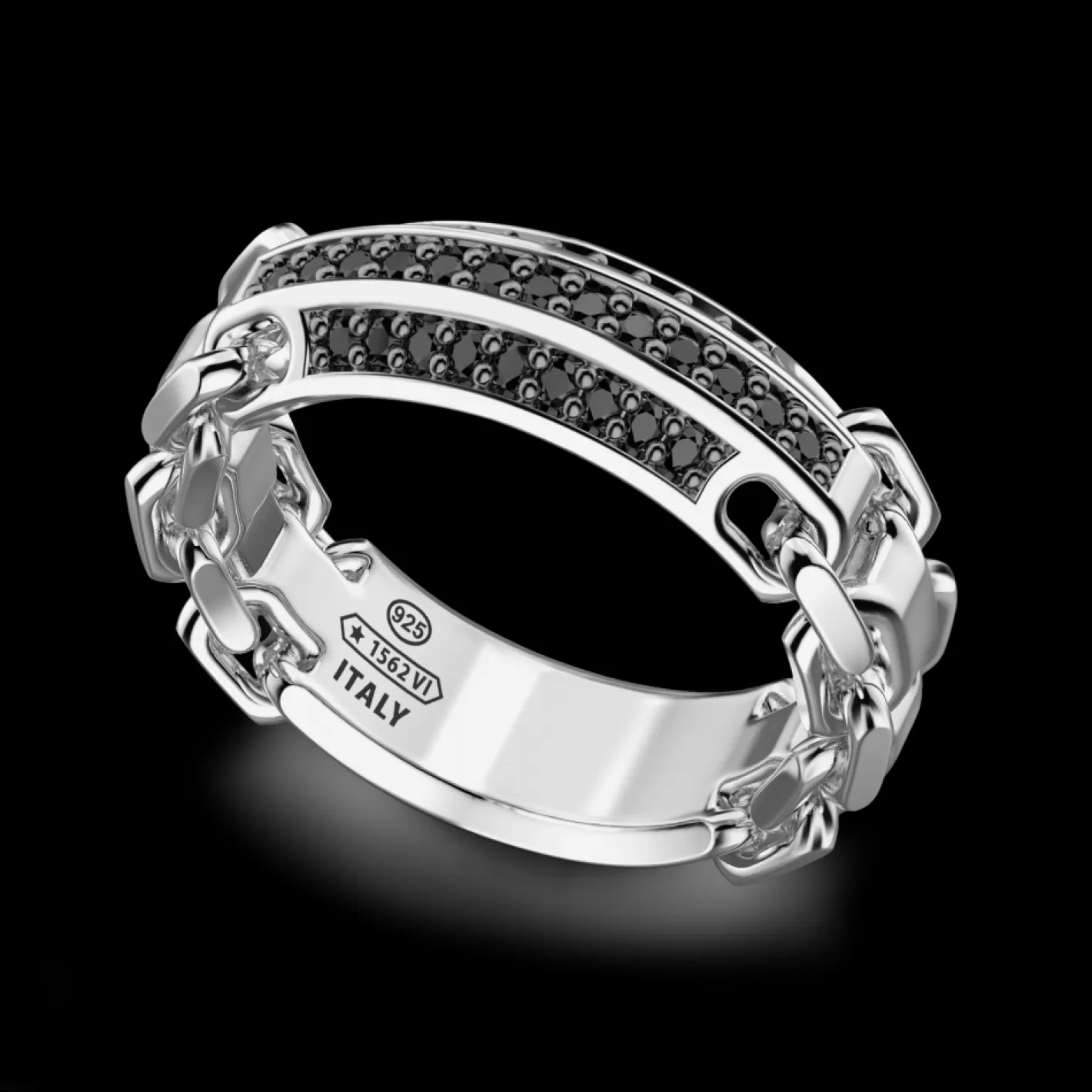 Zancan Gioielli Rings>Zancan Silver Band Ring With Black Stones.