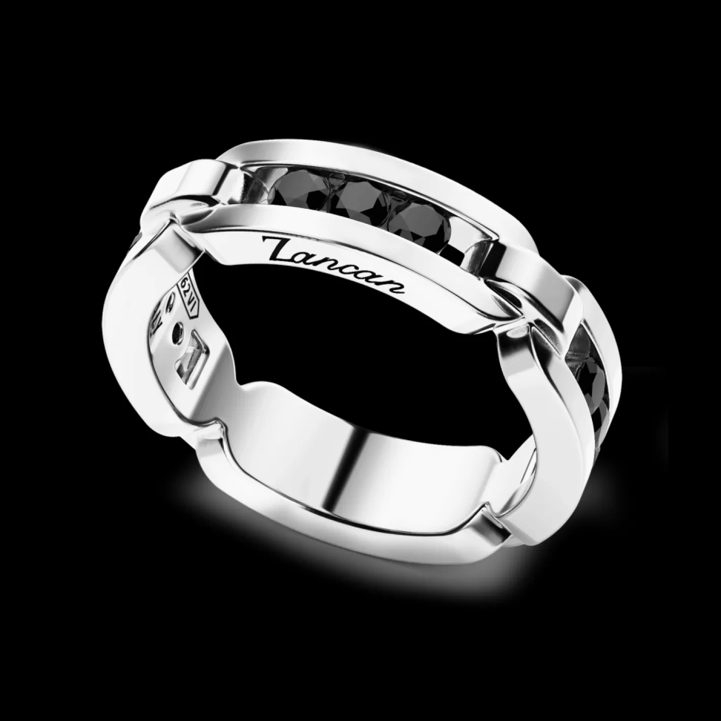 Zancan Gioielli Rings>Zancan Silver Band Ring With Black Stones.