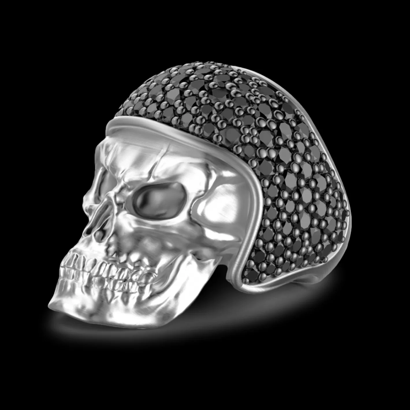 Zancan Gioielli Rings>Zancan Silver Biker Skull Ring With Black Stones.