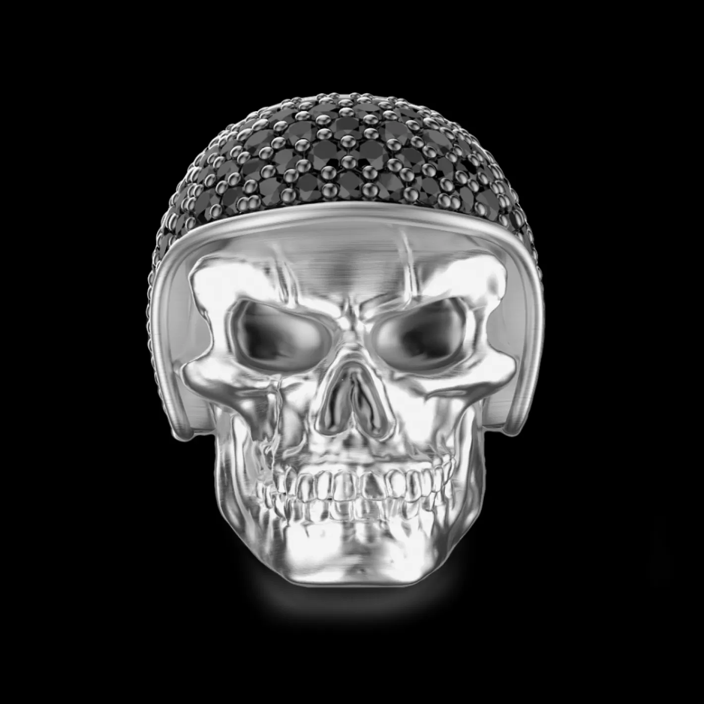 Zancan Gioielli Rings>Zancan Silver Biker Skull Ring With Black Stones.