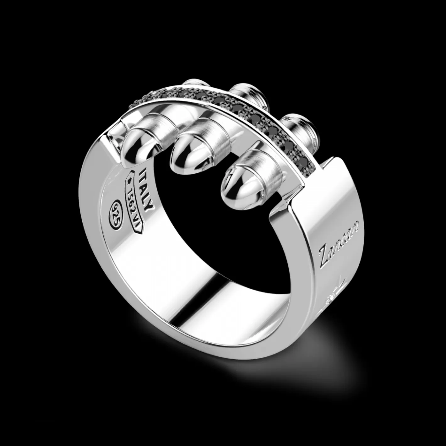 Zancan Gioielli Rings>Zancan Silver Bullet Ring With Black Stones.