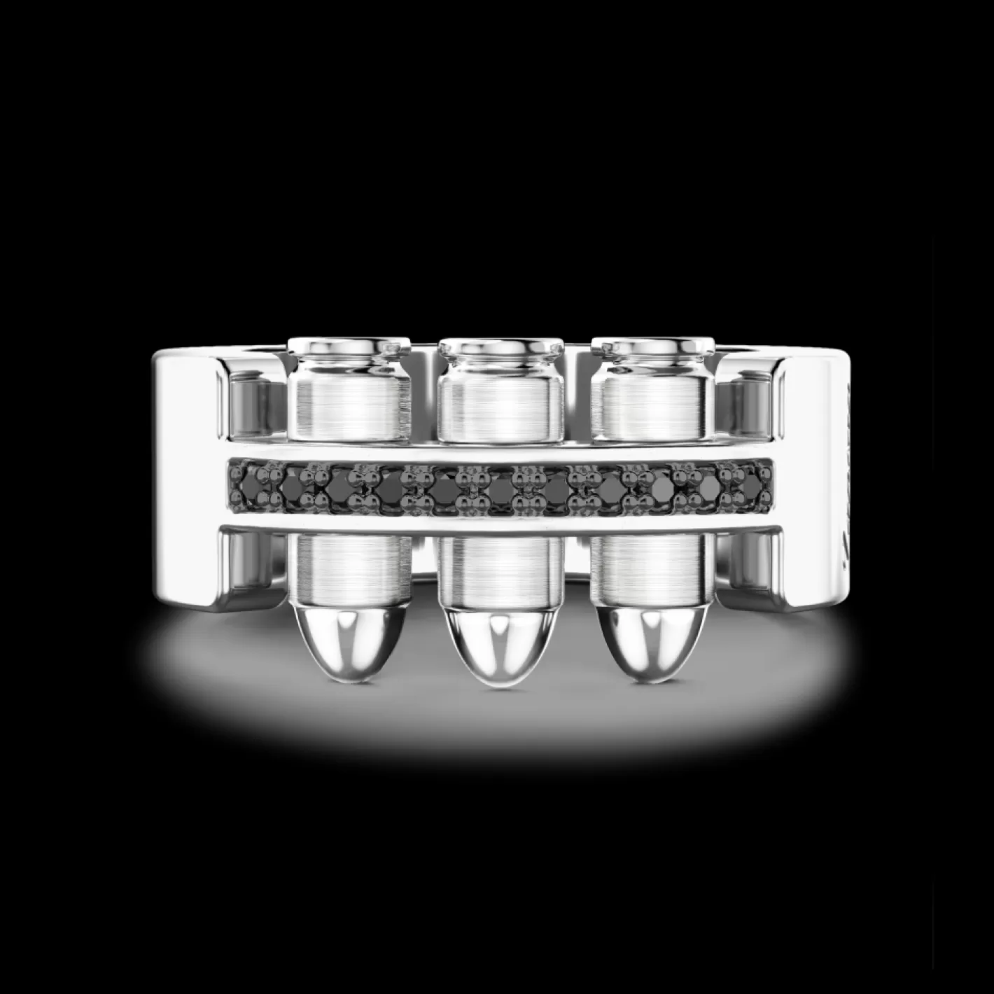 Zancan Gioielli Rings>Zancan Silver Bullet Ring With Black Stones.