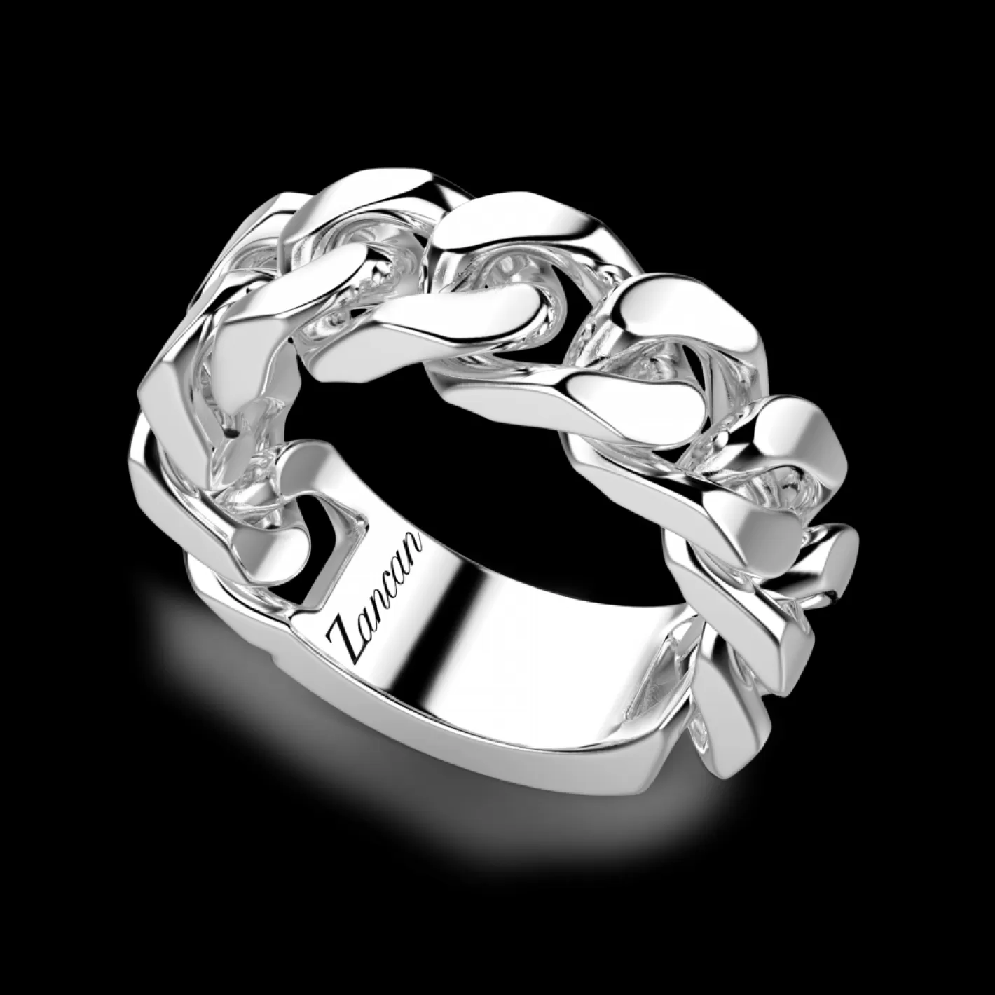 Zancan Gioielli Rings>Zancan Silver Curb Chain Ring.