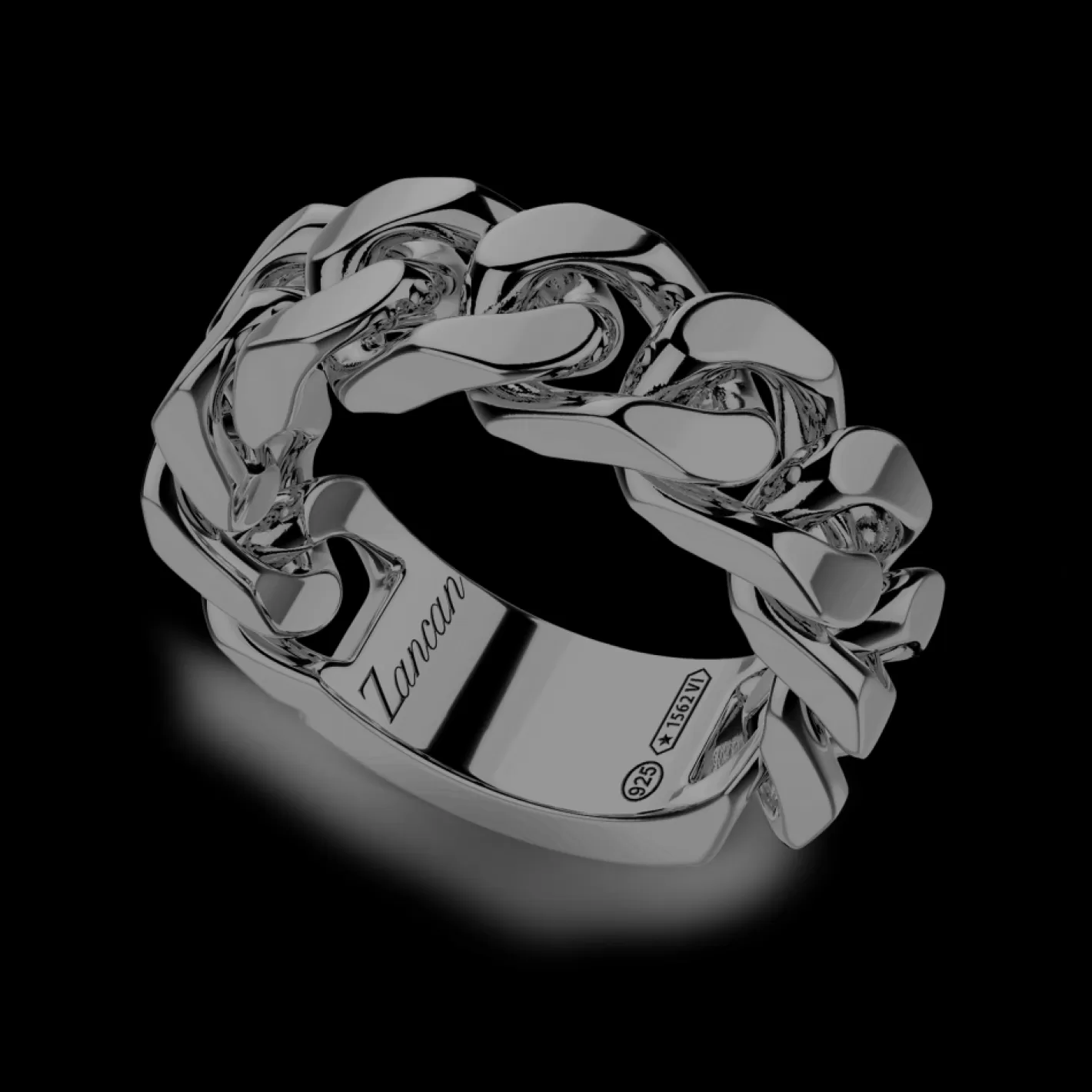 Zancan Gioielli Rings>Zancan Silver Curb Chain Ring.