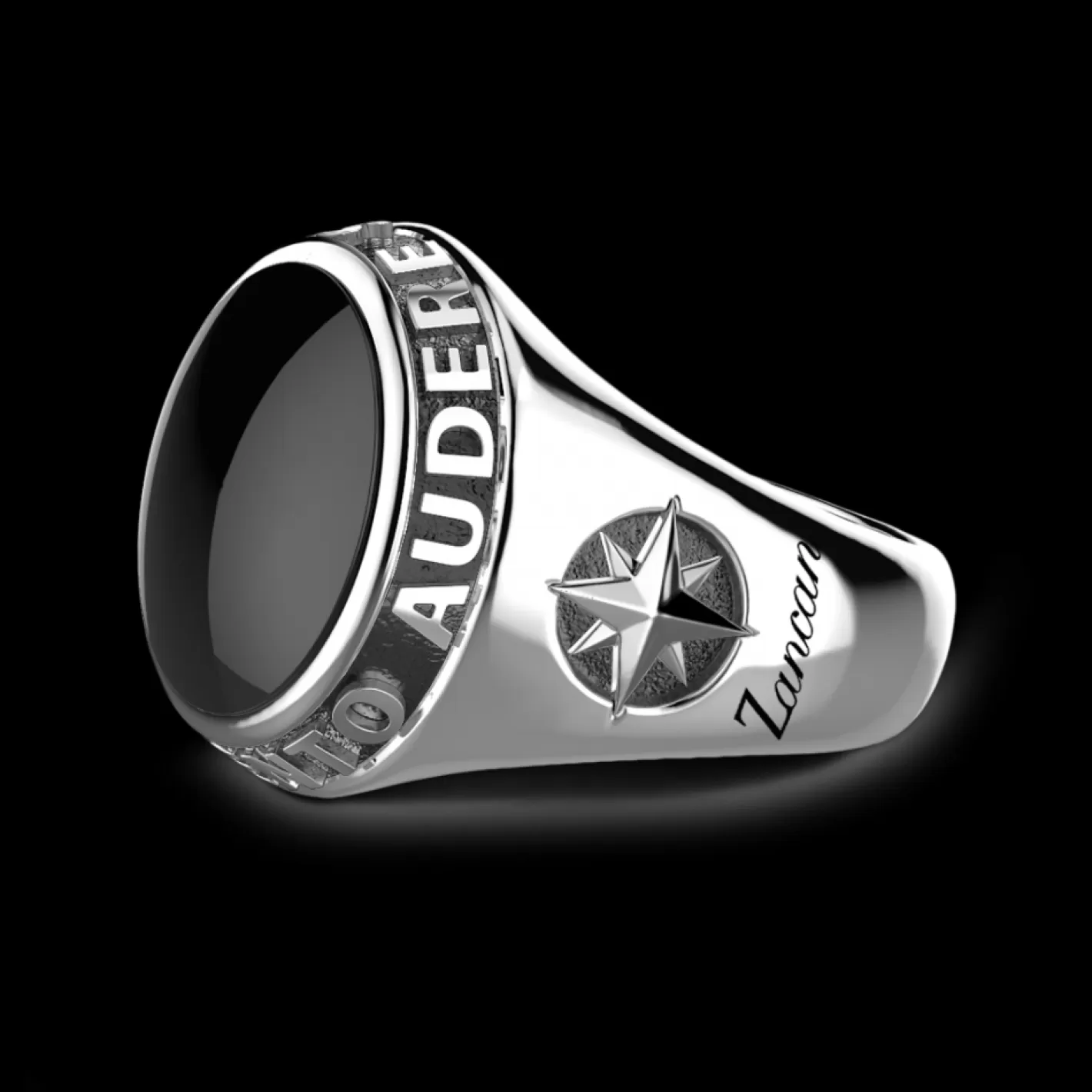 Zancan Gioielli Rings>Zancan Silver Ring With Black Onyx And Latin Inscription.