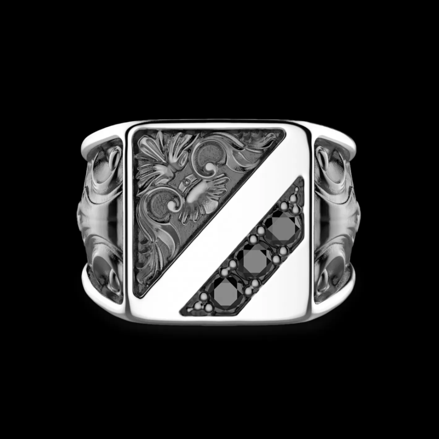 Zancan Gioielli Rings>Zancan Silver Ring With Black Stones.