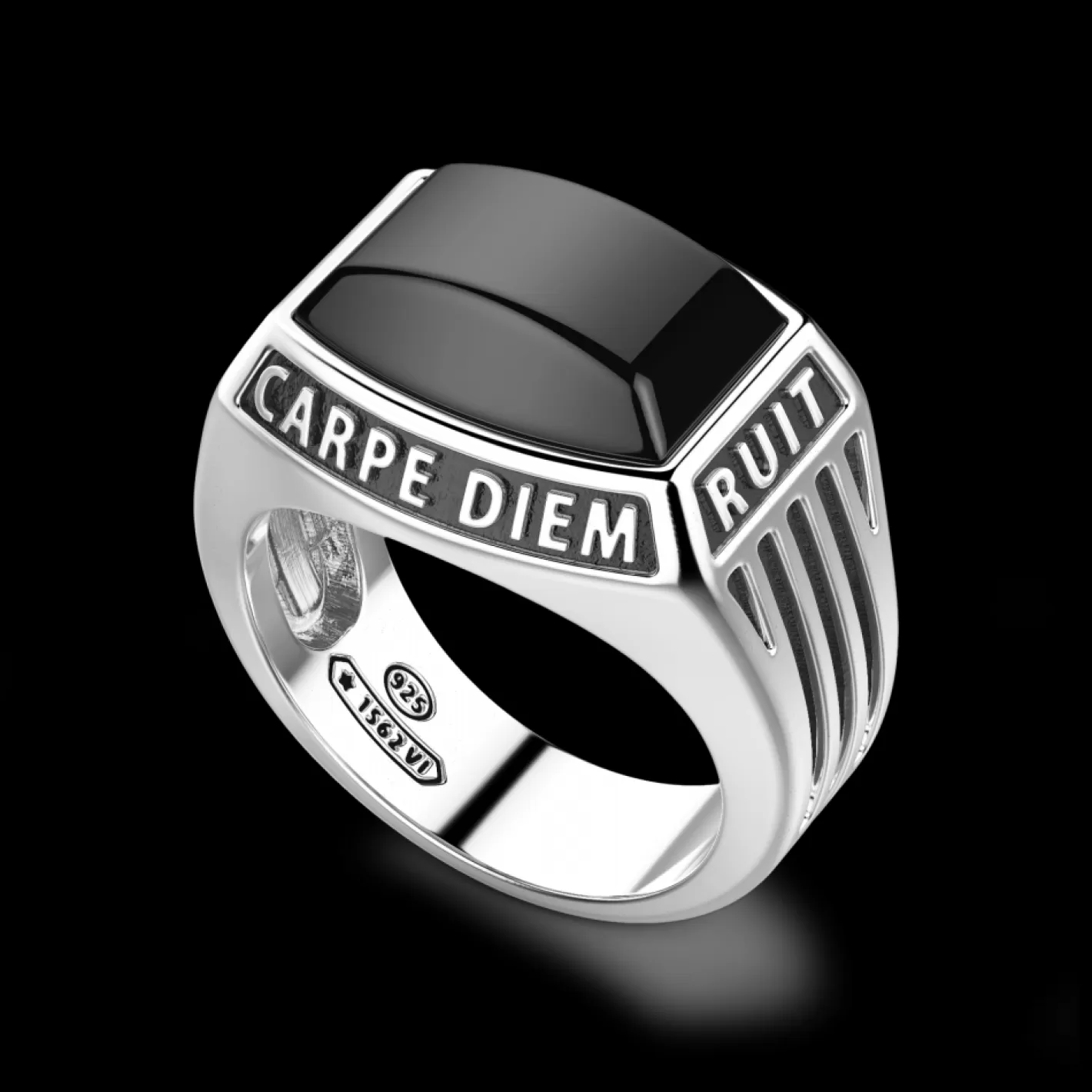 Zancan Gioielli Rings>Zancan Silver Ring With Inscription In Latin And Onyx.