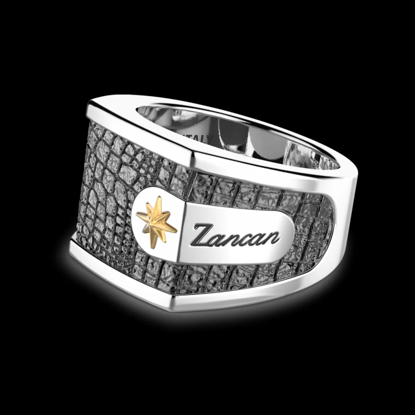 Zancan Gioielli Rings>Zancan Silver Ring With Leather Effect.