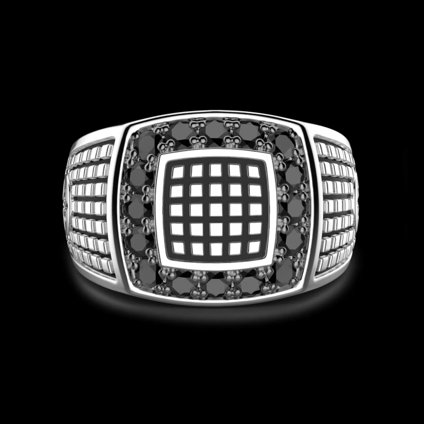 Zancan Gioielli Rings>Zancan Silver Signet Ring With Black Stones.