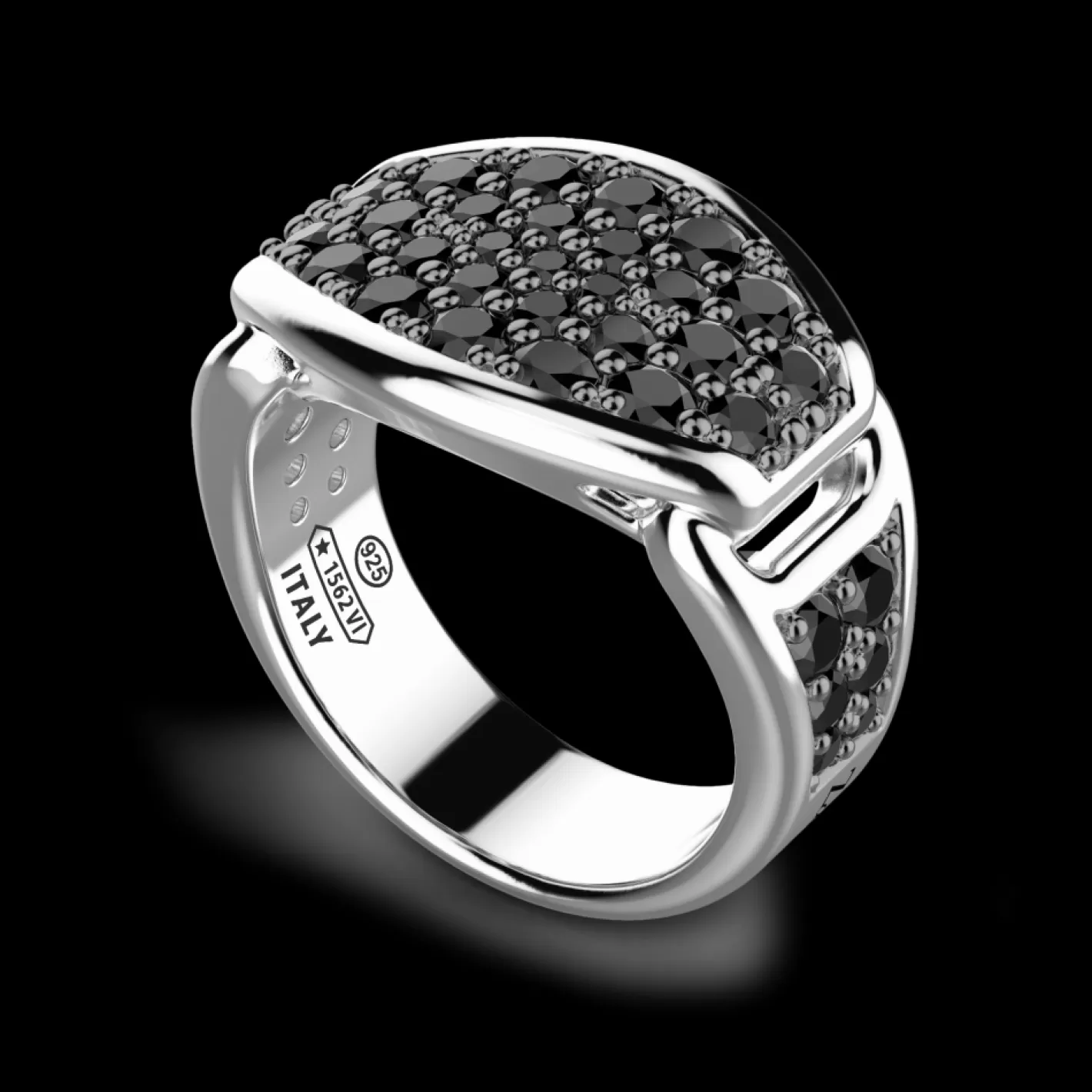 Zancan Gioielli Rings>Zancan Silver Signet Ring With Black Stones.