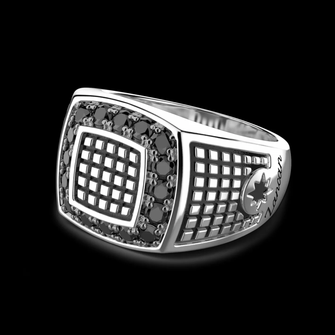 Zancan Gioielli Rings>Zancan Silver Signet Ring With Black Stones.