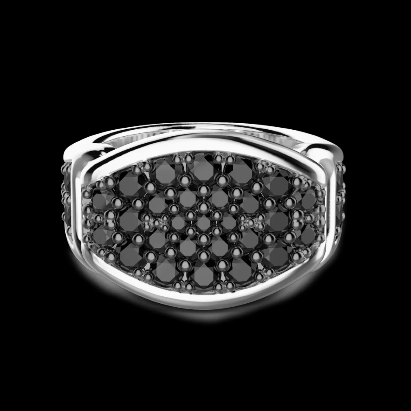 Zancan Gioielli Rings>Zancan Silver Signet Ring With Black Stones.