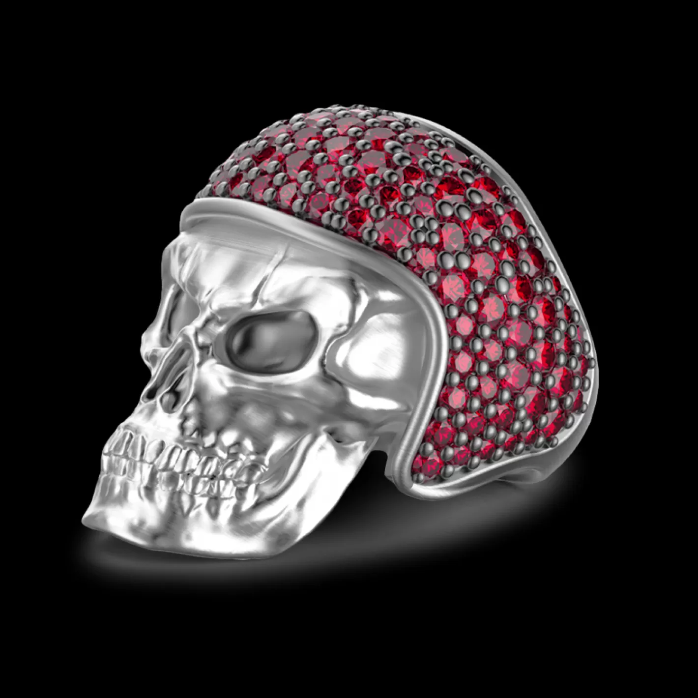 Zancan Gioielli Rings>Zancan Silver Skull Ring With Red Stones.