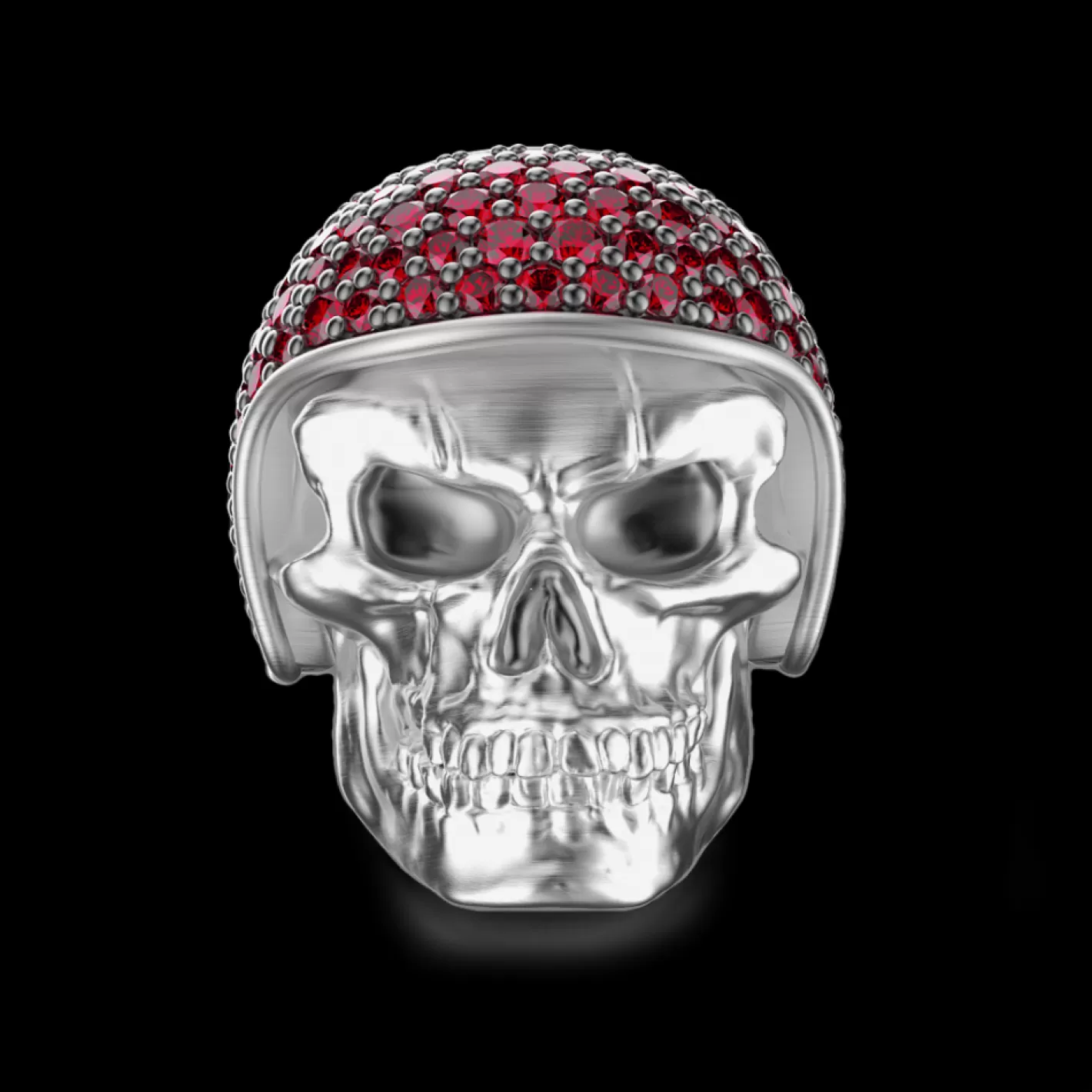 Zancan Gioielli Rings>Zancan Silver Skull Ring With Red Stones.
