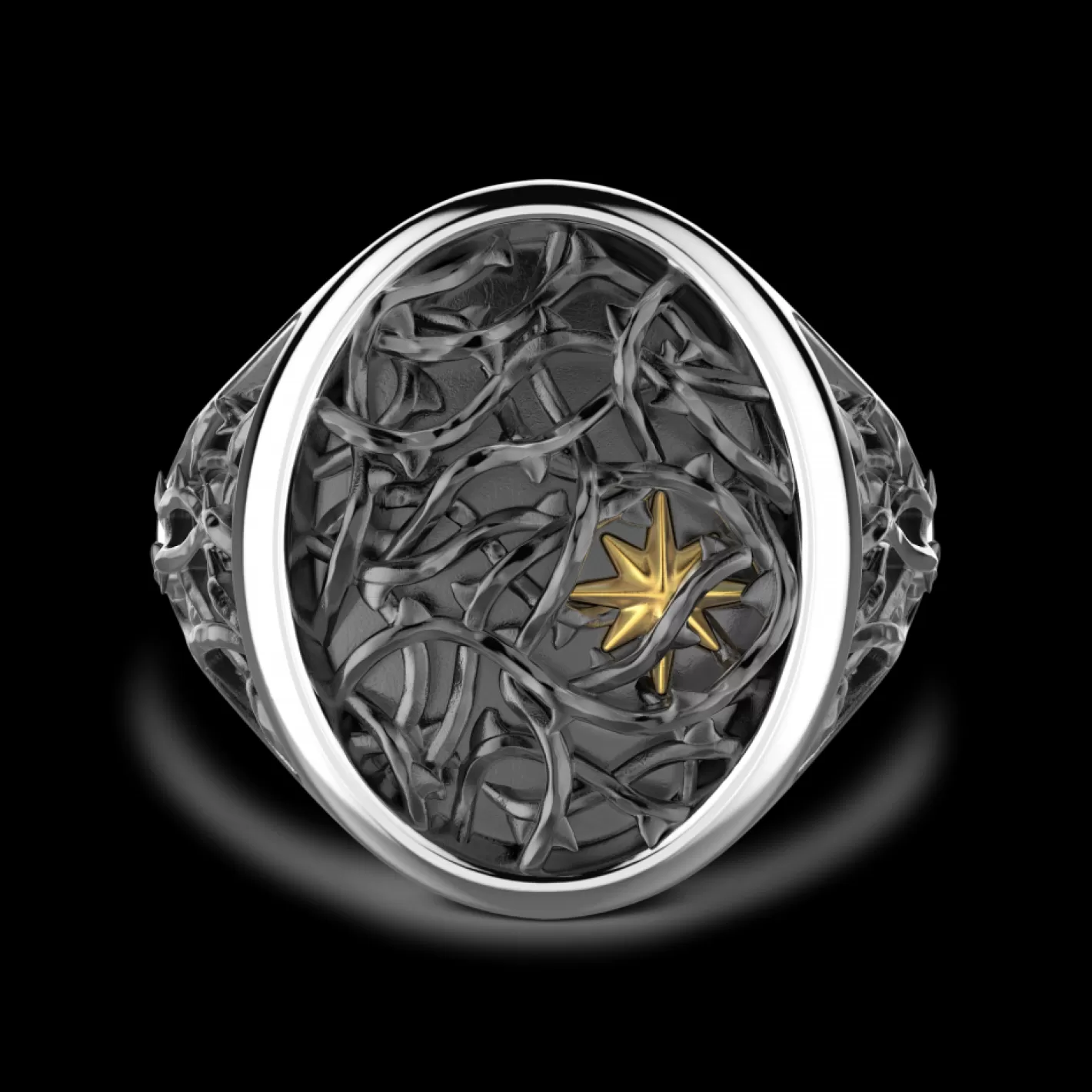 Zancan Gioielli Rings>Zancan Silver Thorny Signet Ring.