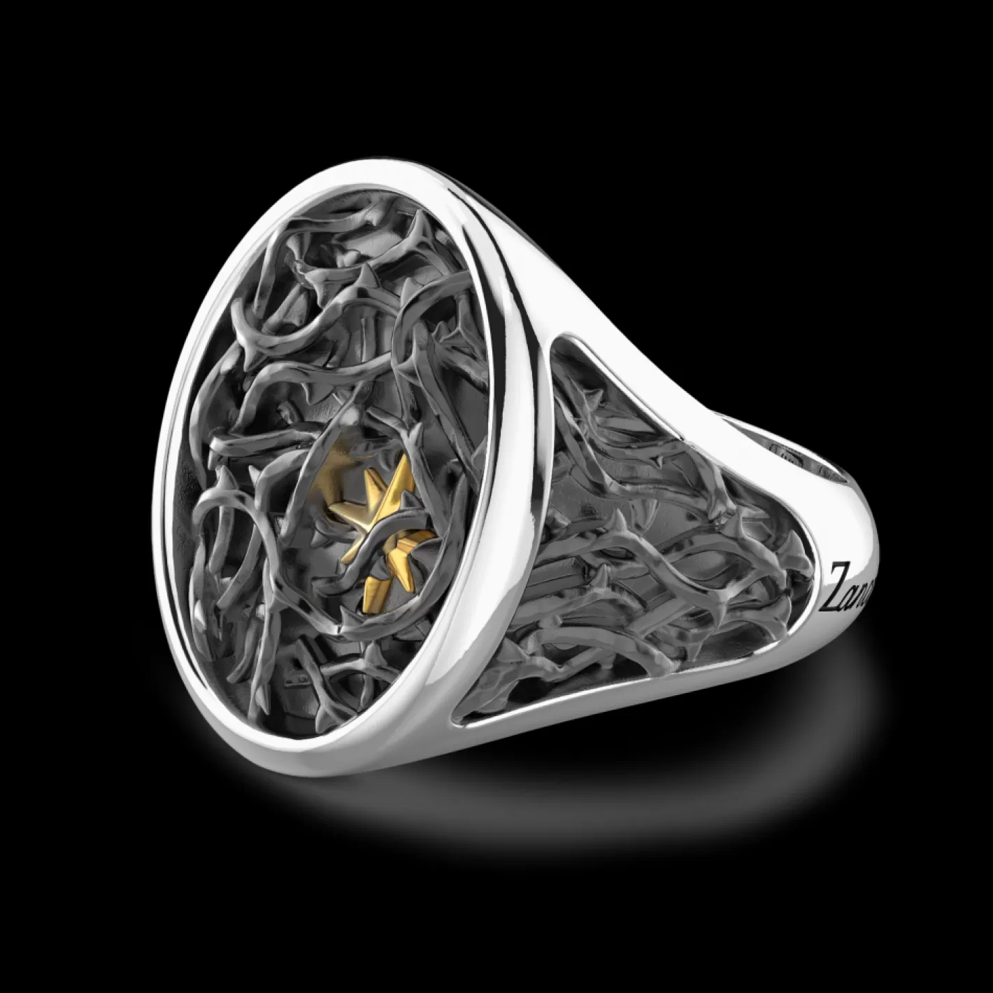 Zancan Gioielli Rings>Zancan Silver Thorny Signet Ring.
