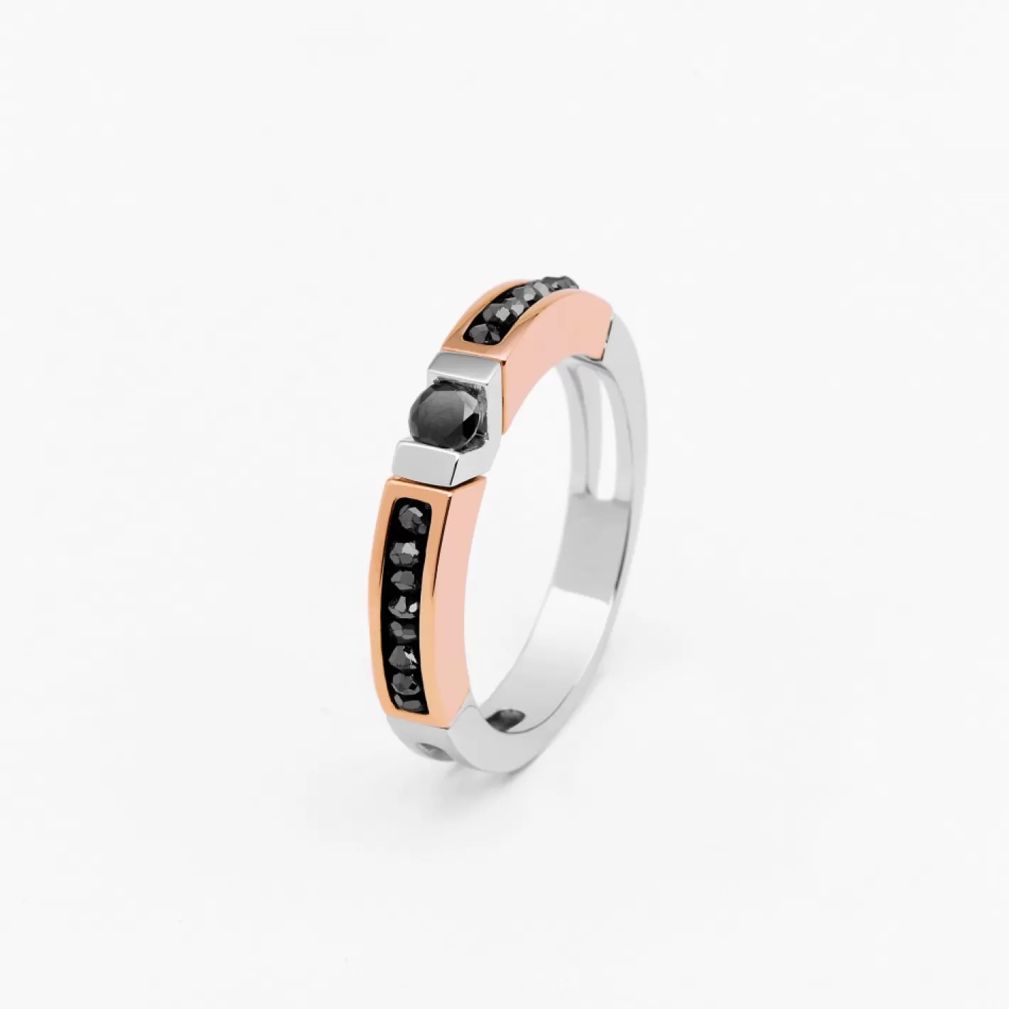 Zancan Gioielli Rings>Zancan White And Rose Gold Ring With Diamonds.